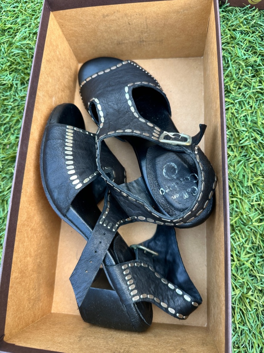 Black Leather Stud-Trim Wedge Sandals with Ankle Strap